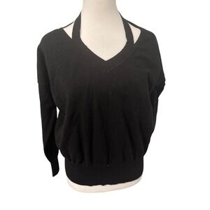 Jamison Black V Neck Cutout Neckline Long Sleeve Sweater Top Women S